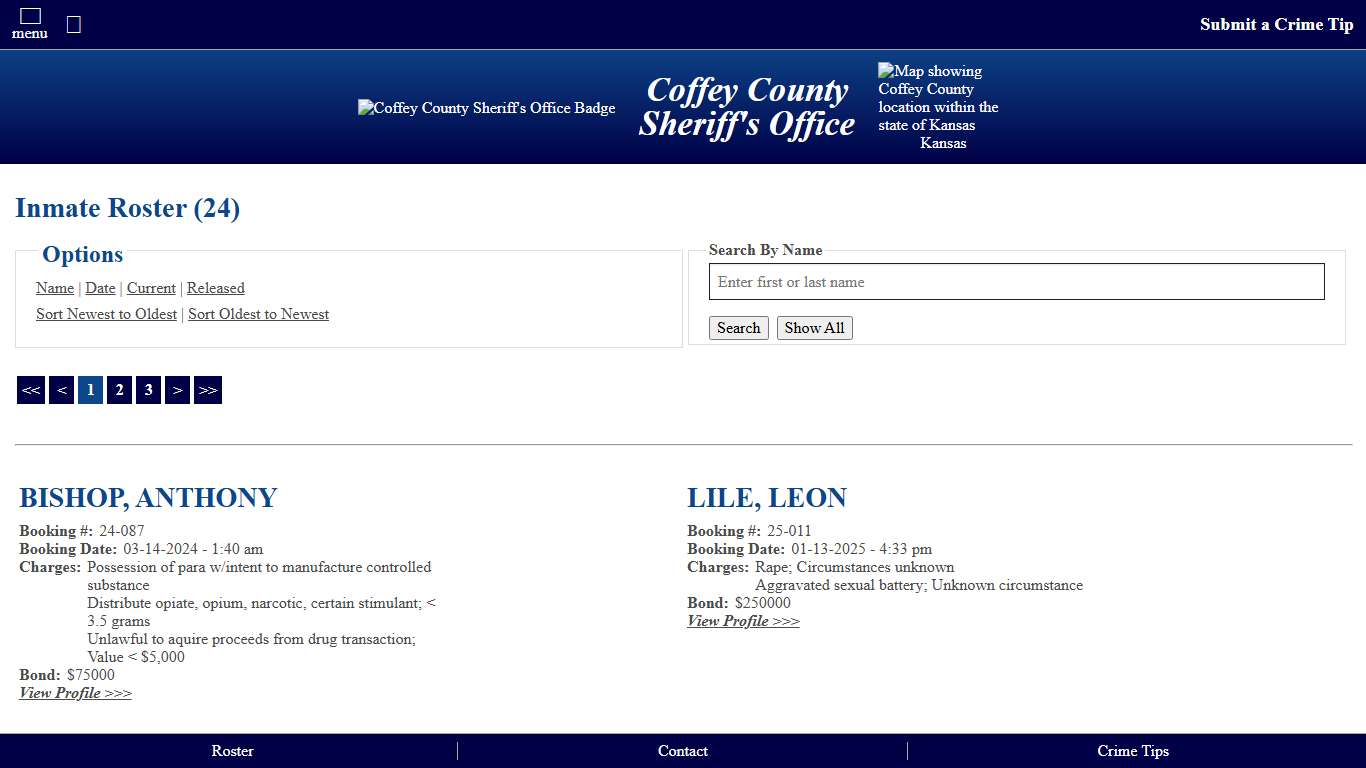 Inmate Roster - Current Inmates Booking Date Ascending - Coffey County Sheriff's Office Kansas