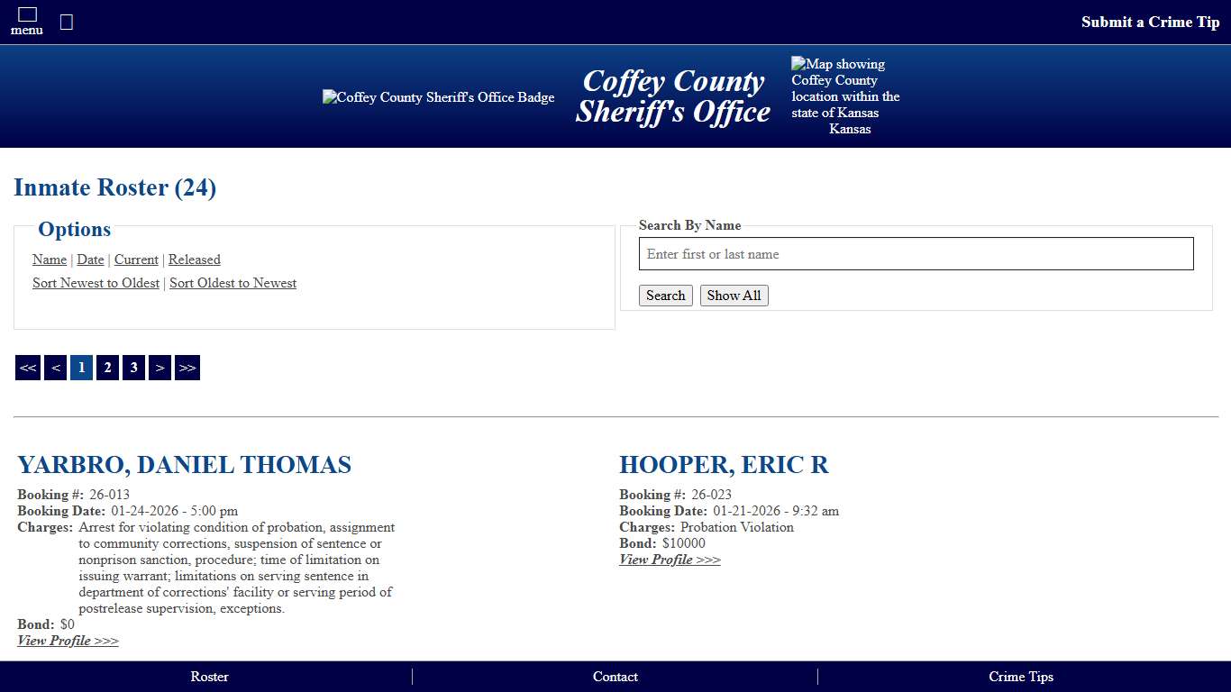 Inmate Roster - Current Inmates Booking Date Descending - Coffey County Sheriff's Office Kansas